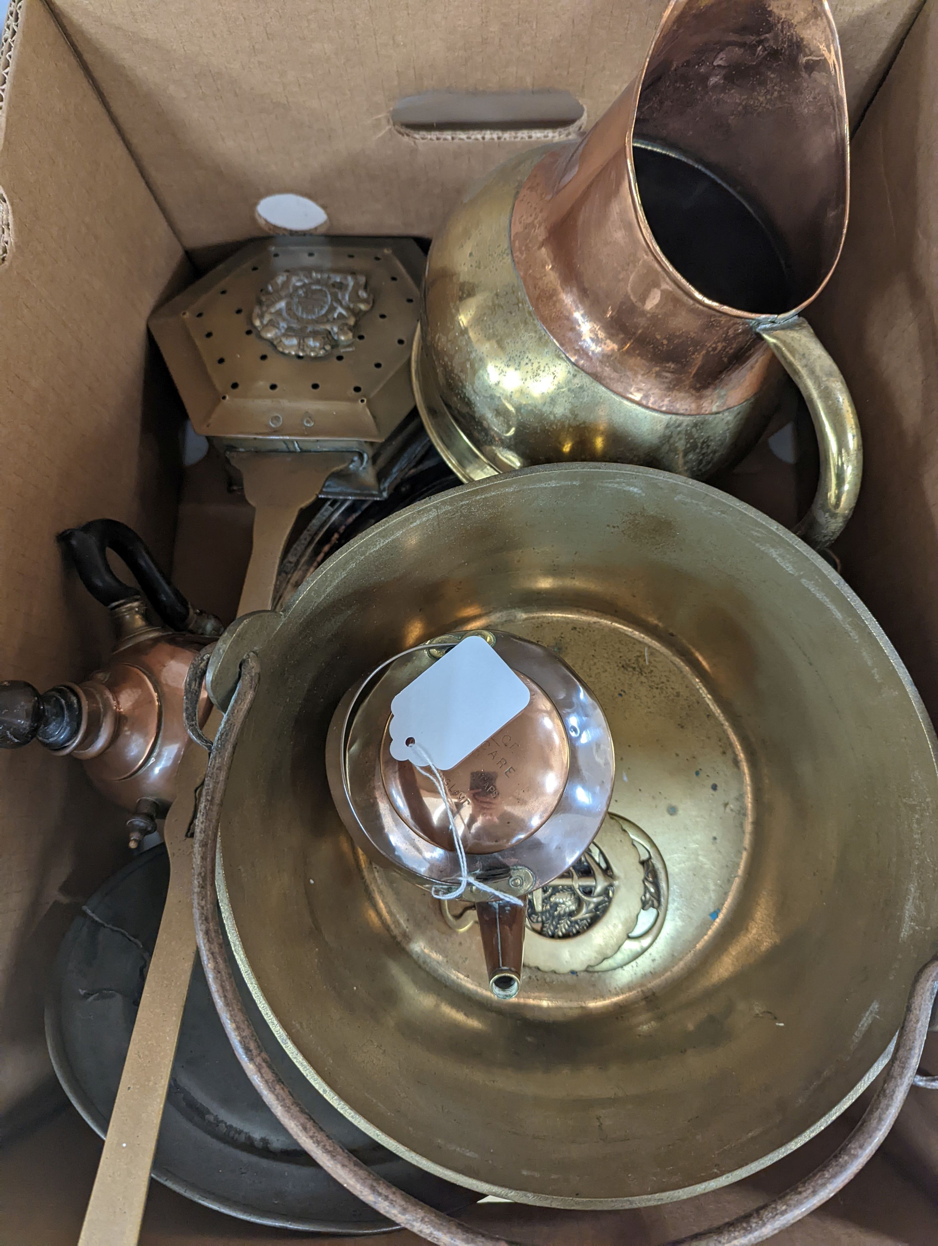 A quantity of copper and brass wares